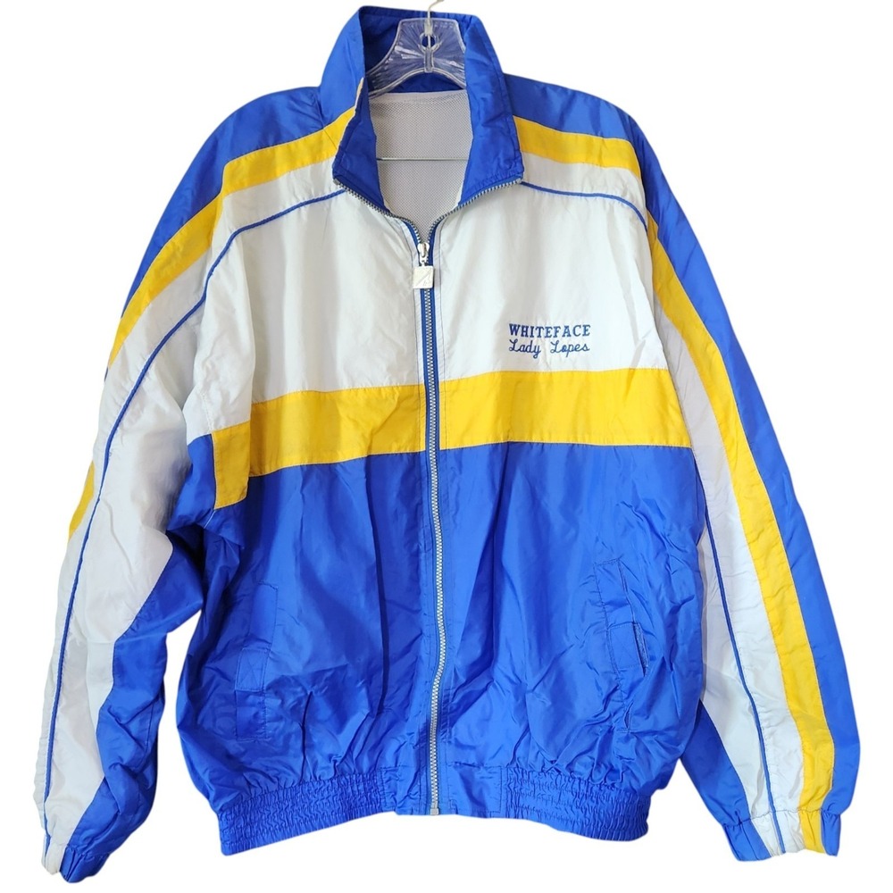Vintage Varsity Spirit Windbreaker Jacket Sz L Blue Team Sports Long Sleeves